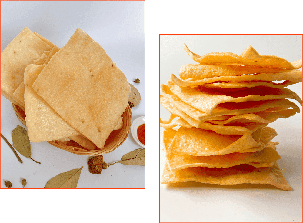 Bánh phồng tôm Quãng Trân Cô Cấm sau khi chiên, nở giòn vàng đều
