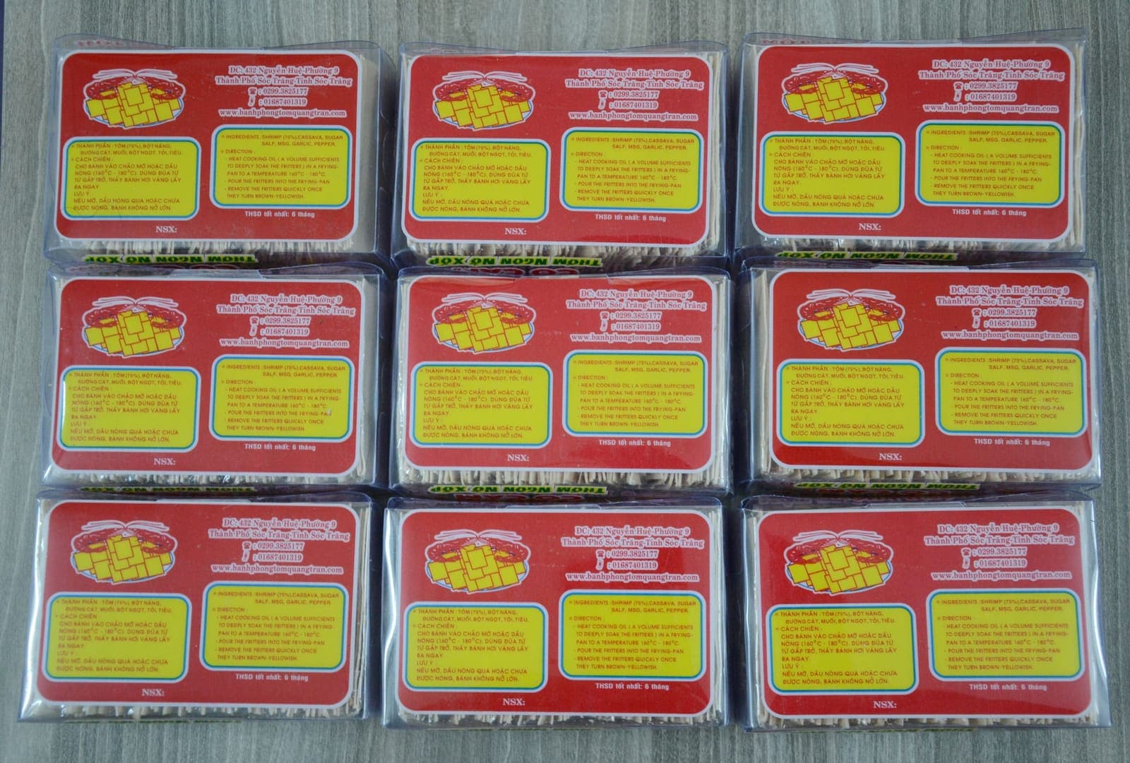 Hộp bánh phồng tôm Quãng Trân Cô Cấm 500 gram