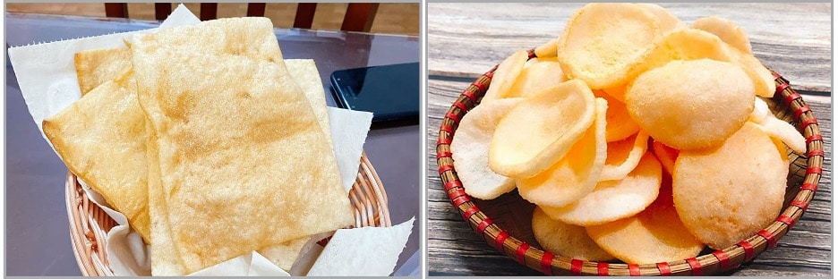 Bánh phồng tôm vuông và tròn khi đã chiên